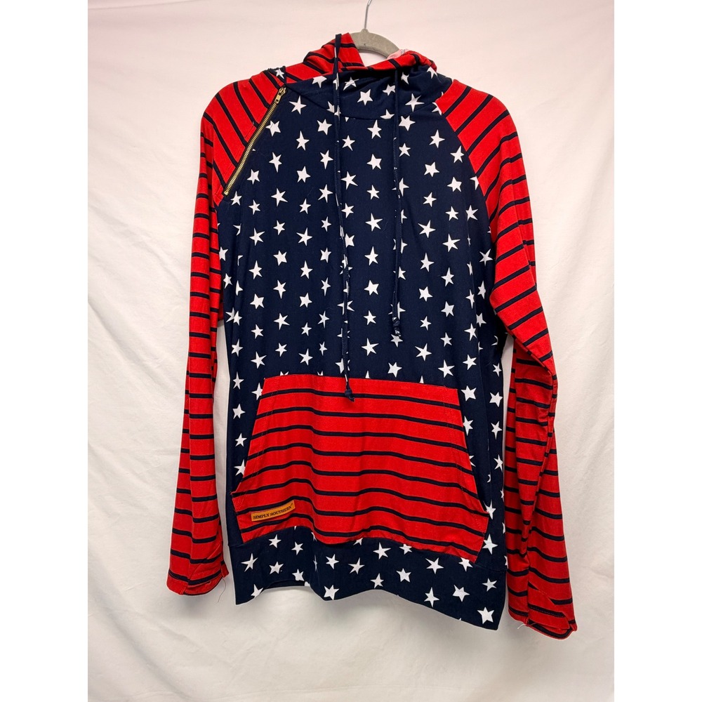 Simply Southern Stars and Stripes Patriotic Hoodie Red White Blue Women Large